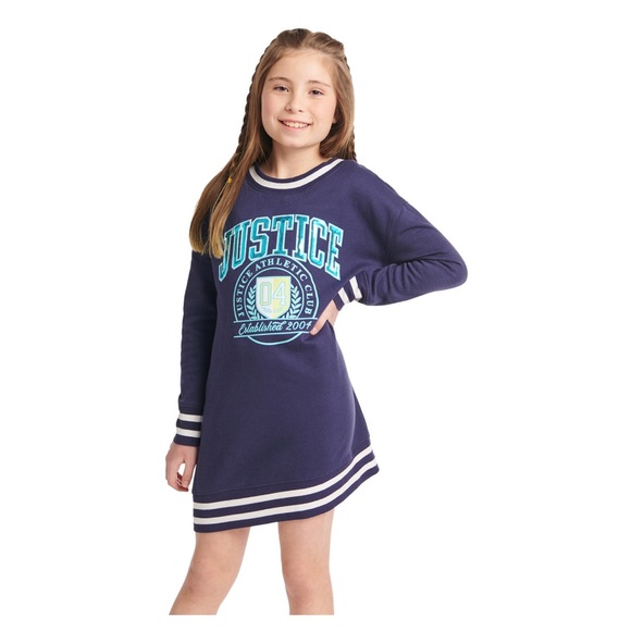 🆕 Justice Fleece Sweatshirt Dress, Size Small (7/8) - Picture 1 of 7